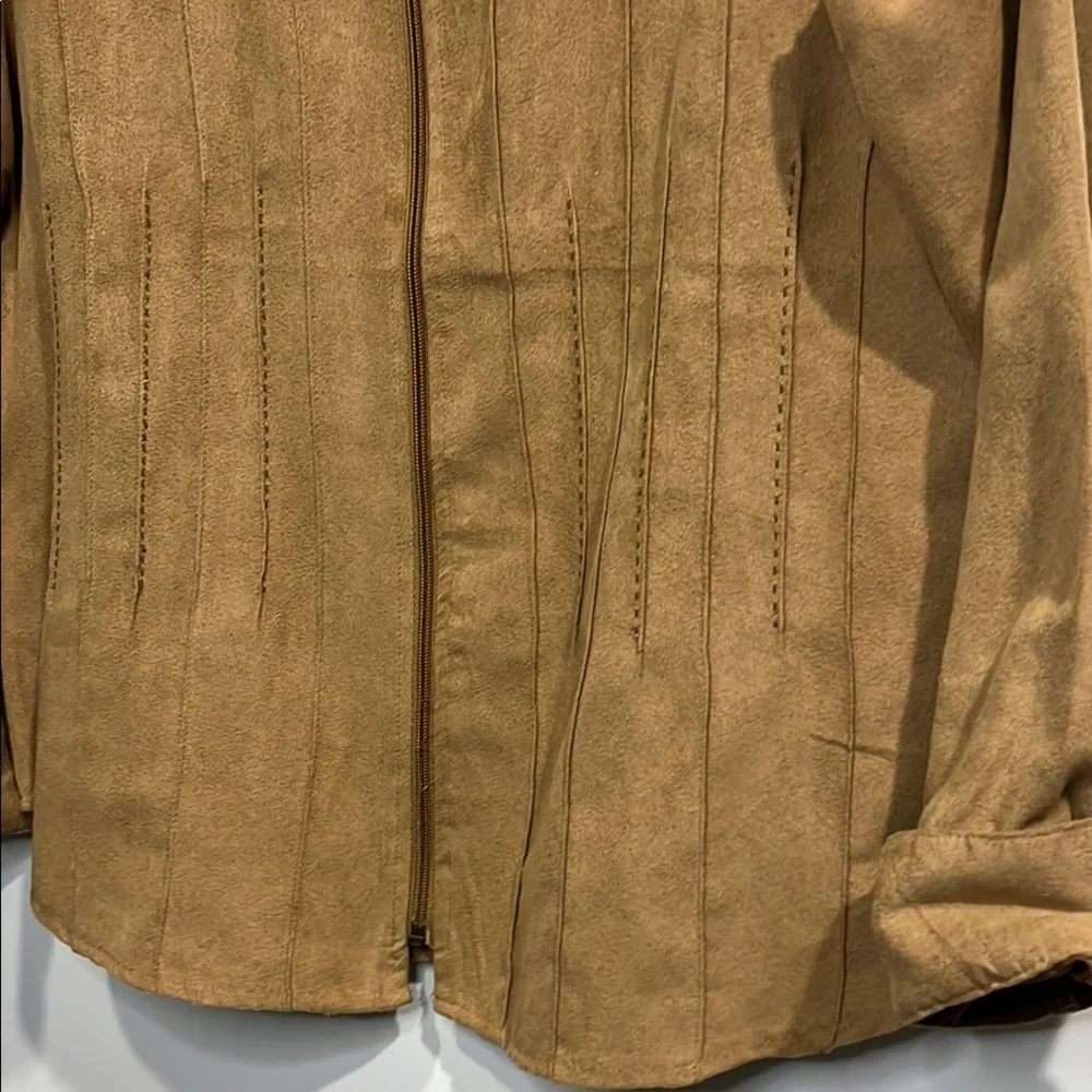 Lemon Grass zip front pin tuck faux suede blouse size Large soft and light